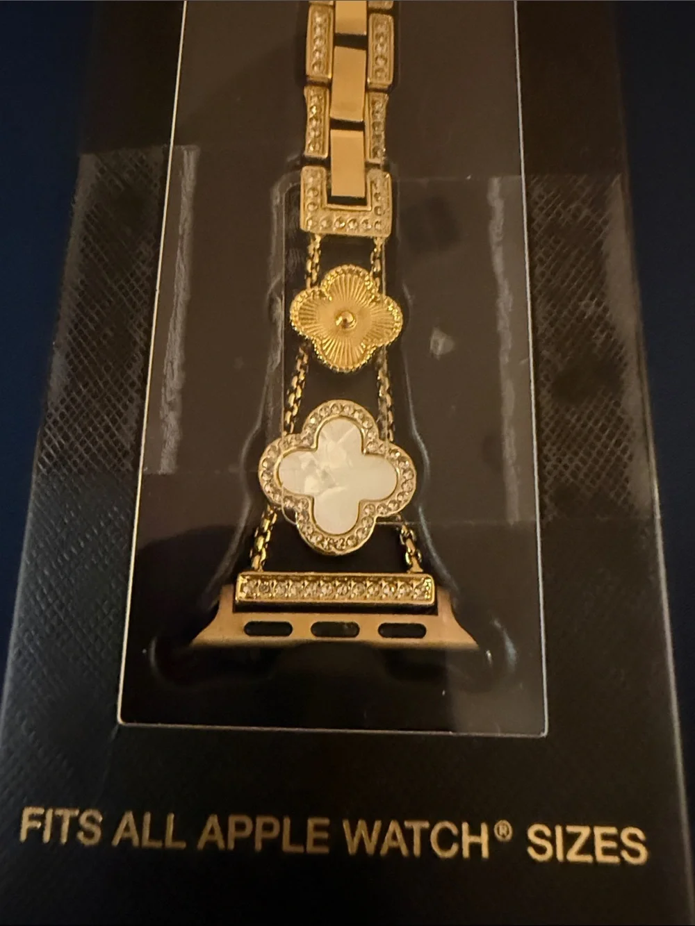 BCBG Gold and White Clover-Link Smartwatch Band